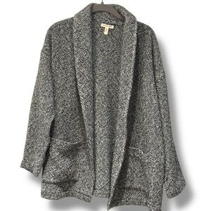 Eileen Fisher  Oversized Handwoven Peruvian Organic Shawl Collar Tweed Coat‎ S